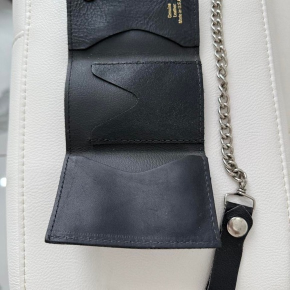 Black Genuine Leather Biker Wallet Chain Cat Face Snap Closure Made in USA - Picture 6 of 7